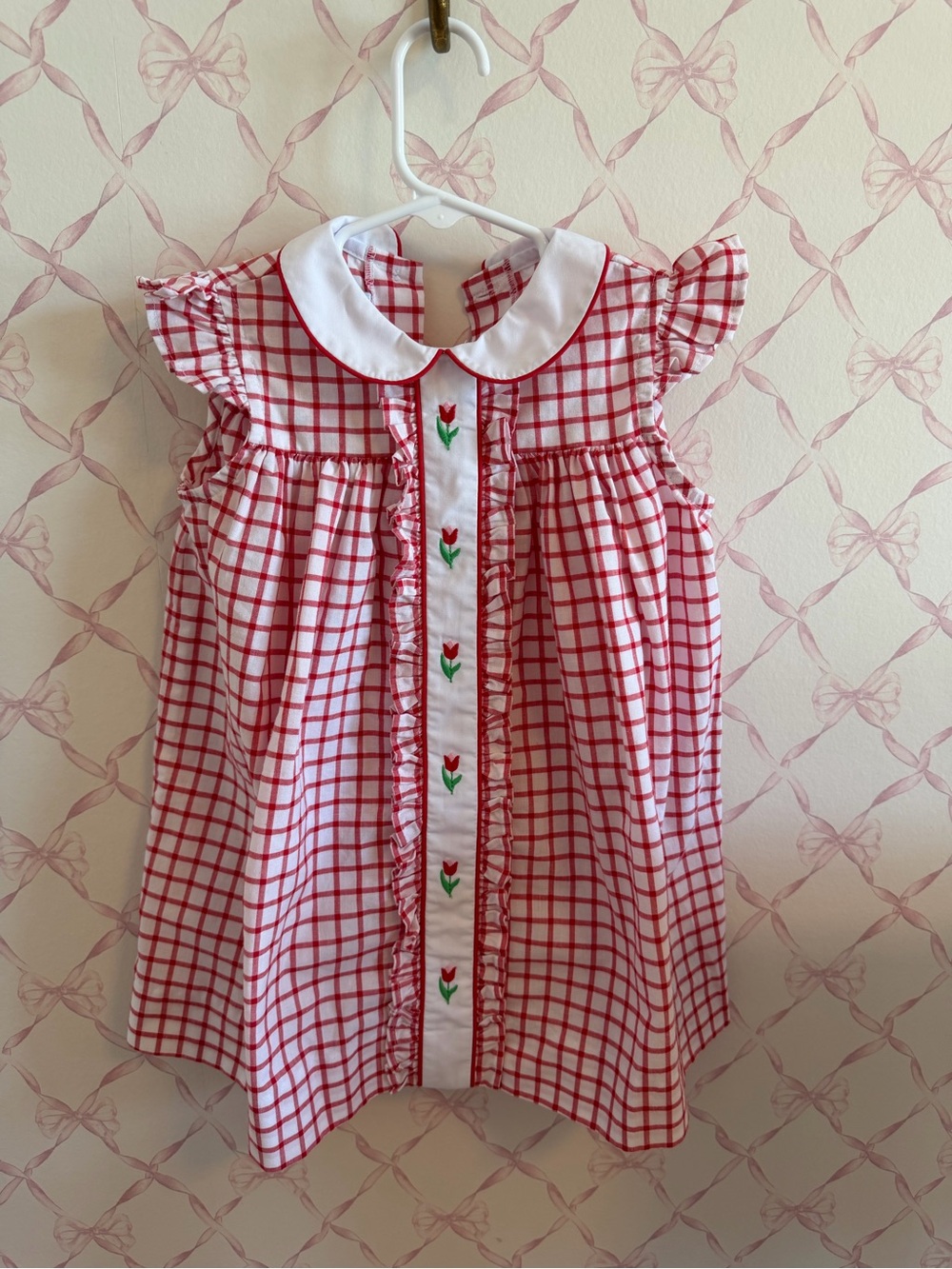 Little English Ruffled Sally Tulip Valley Dress Red and White Checkered - EUC